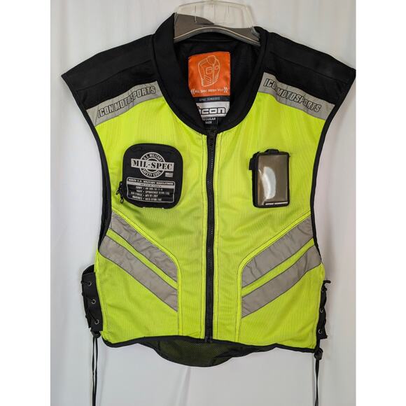 Icon Motorsports Mil Spec Mesh Motorcycle Vest Regular Yellow Reflective Biker - Picture 1 of 12